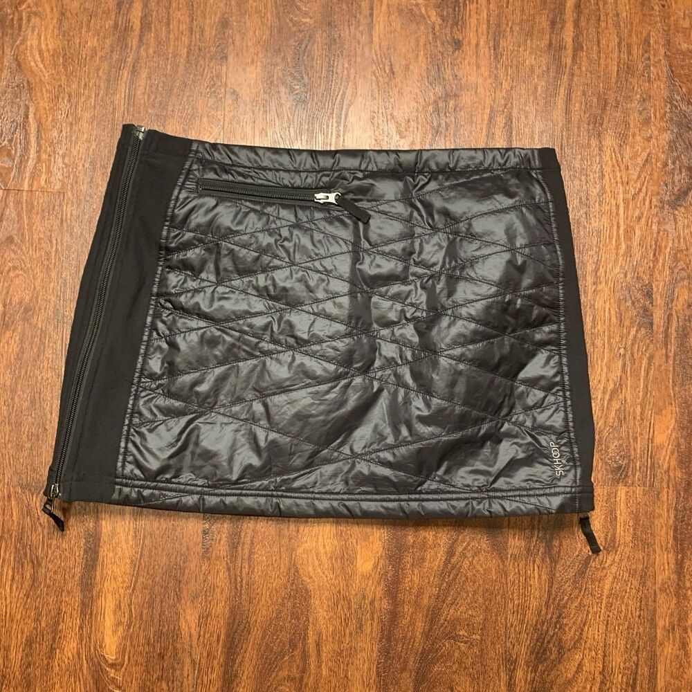 Skhoop Quilted Insulated Black Puffer Skirt Women’s Sz L Zip Sides & Pocket